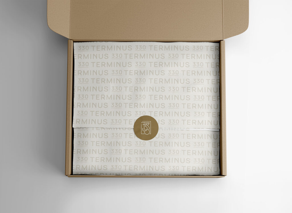Example of how to use brand elements on client gift packaging